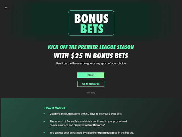 bet365 Premier League Season Bonus Bets offer details.