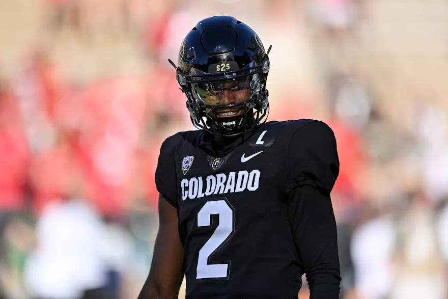 Quarterback Shedeur Sanders of the Colorado Buffaloes warms up before a game as we look at Colorado sports betting October handle and revenue.