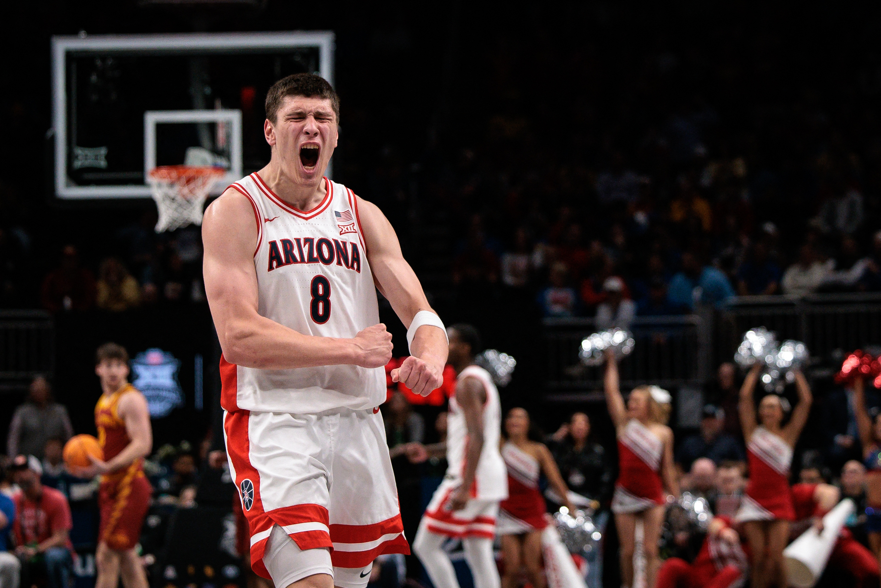 Arizona Wildcats forward Ivan Kharchenkov reacts as we make our best Houston vs. Arizona prediction.