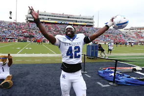 Kentucky Wildcats linebacker Tyreese Fearbry reacts as we look at Kentucky's August 2024 sports betting financials.