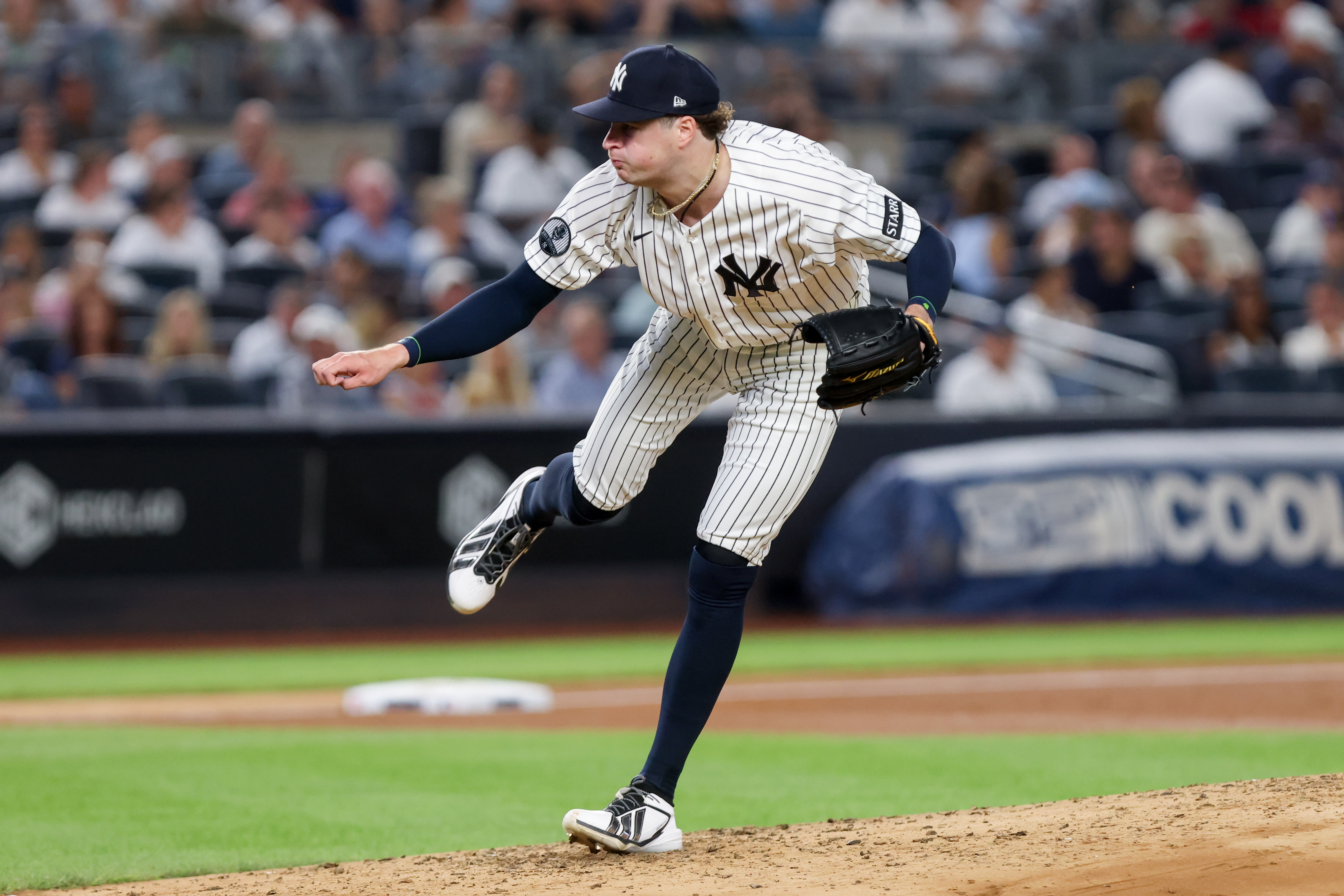 New York Yankees pitcher Cam Schlittler (31) pitches as he is featured in our best NRFI bets today.