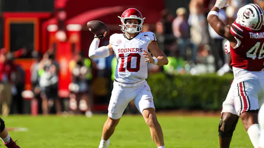 Oklahoma Sooners quarterback John Mateer passes, and he's key to our Oklahoma vs. Tennessee player prop bets