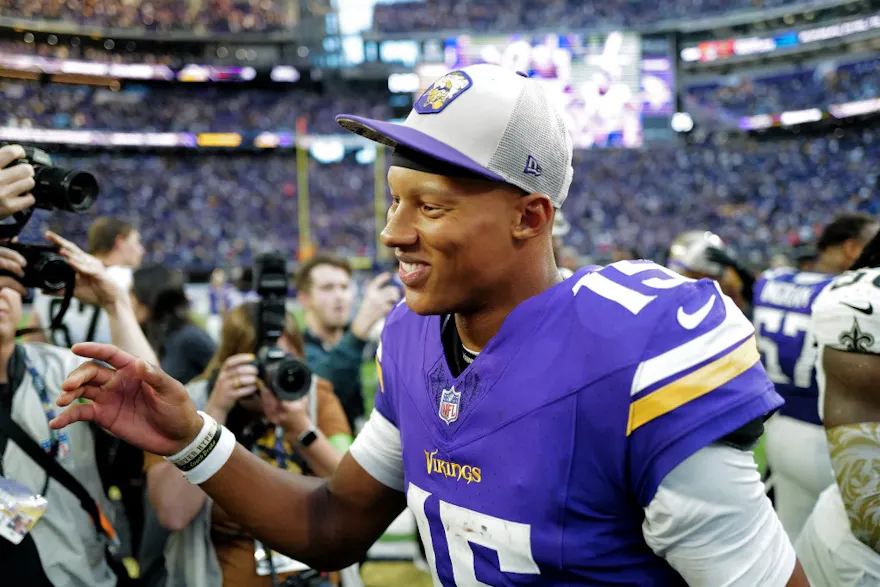 Joshua Dobbs of the Minnesota Vikings on the field after the game against the New Orleans Saints, and we offer new U.S. bettors our exclusive BetRivers bonus code.