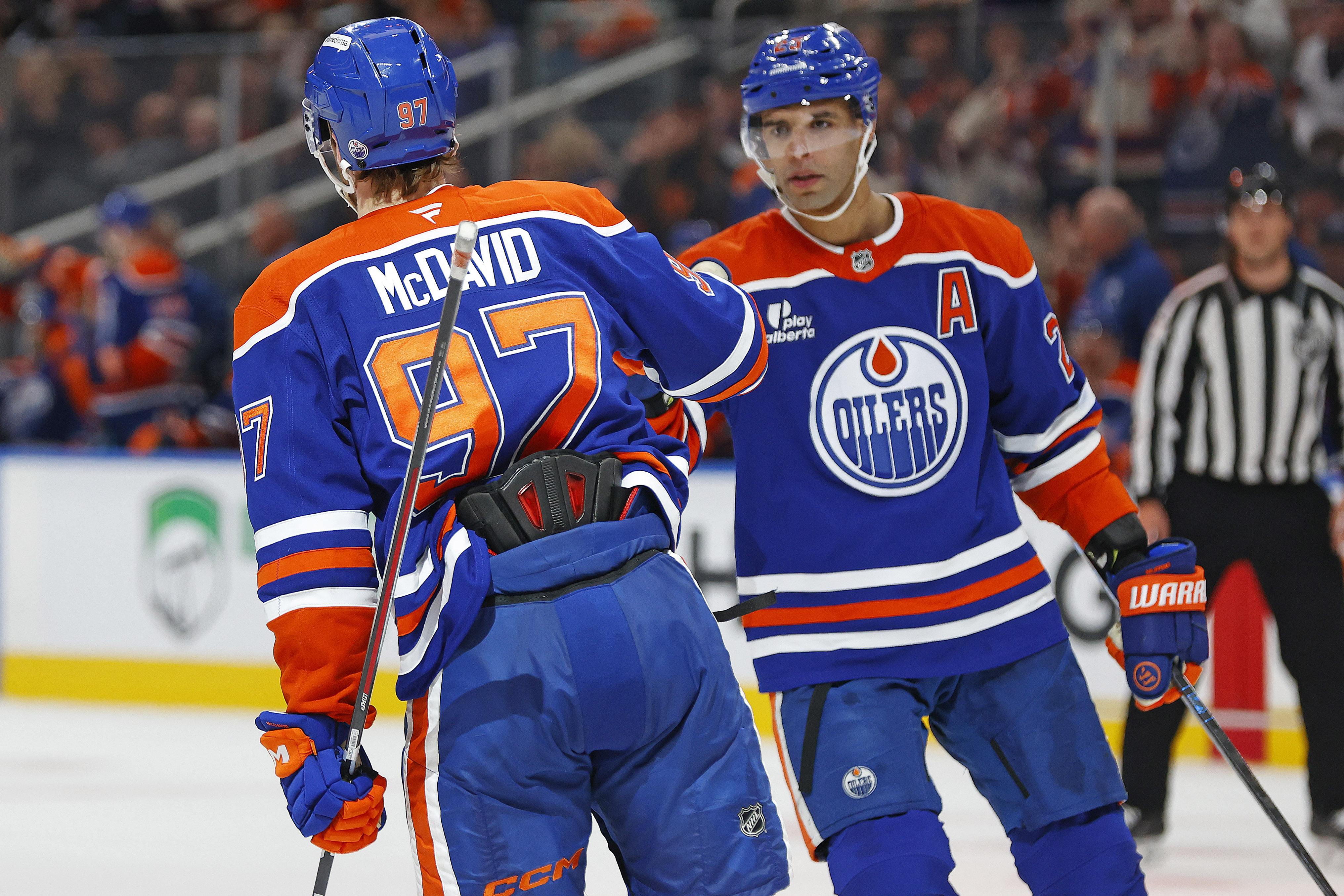 Connor McDavid and Darnell Nurse in action as we provide our Oilers vs. Mammoth prediction and odds.