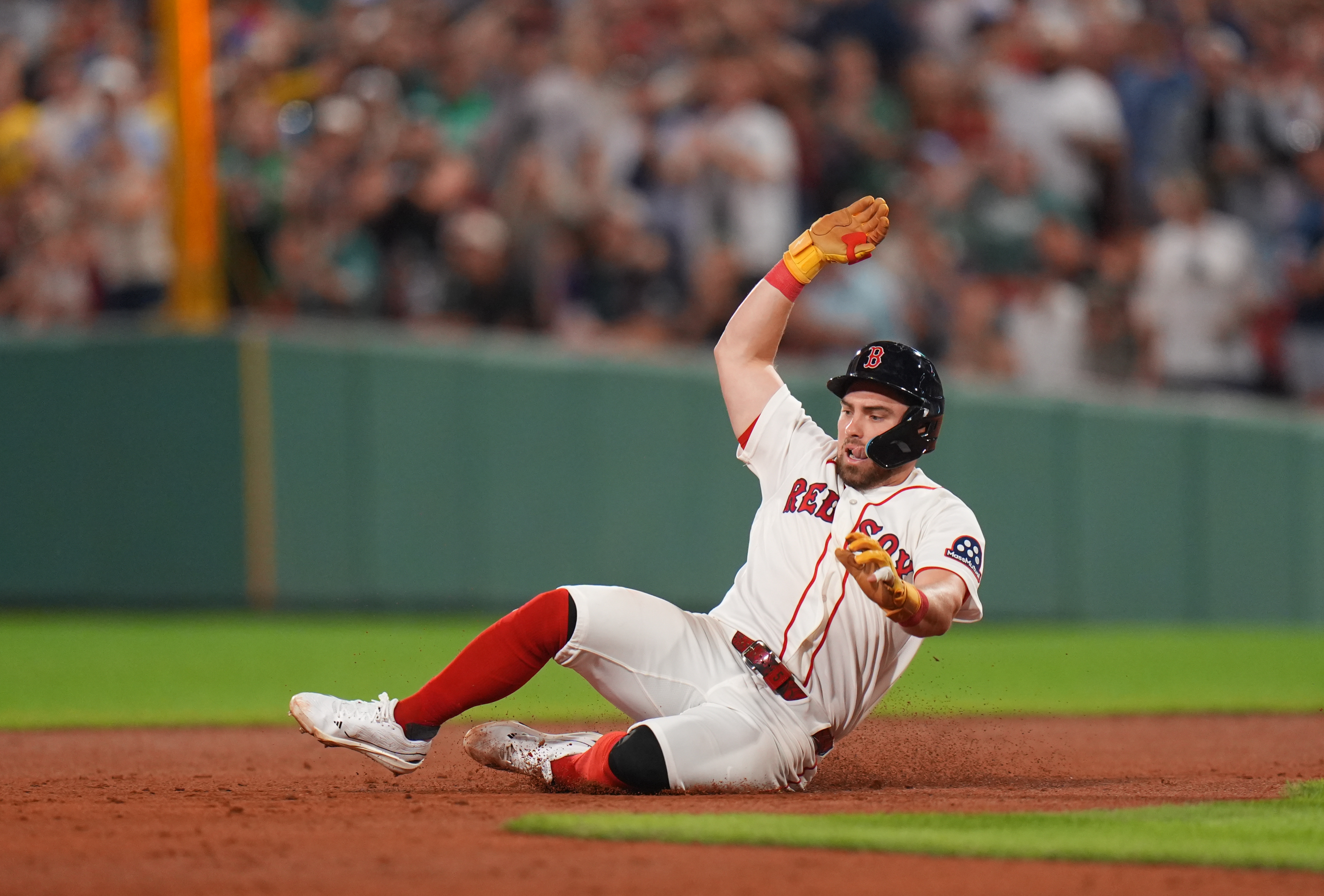 Boston Red Sox third baseman Caleb Durbin (5) singled as he is featured in our Giants vs. Red Sox prediction & picks.