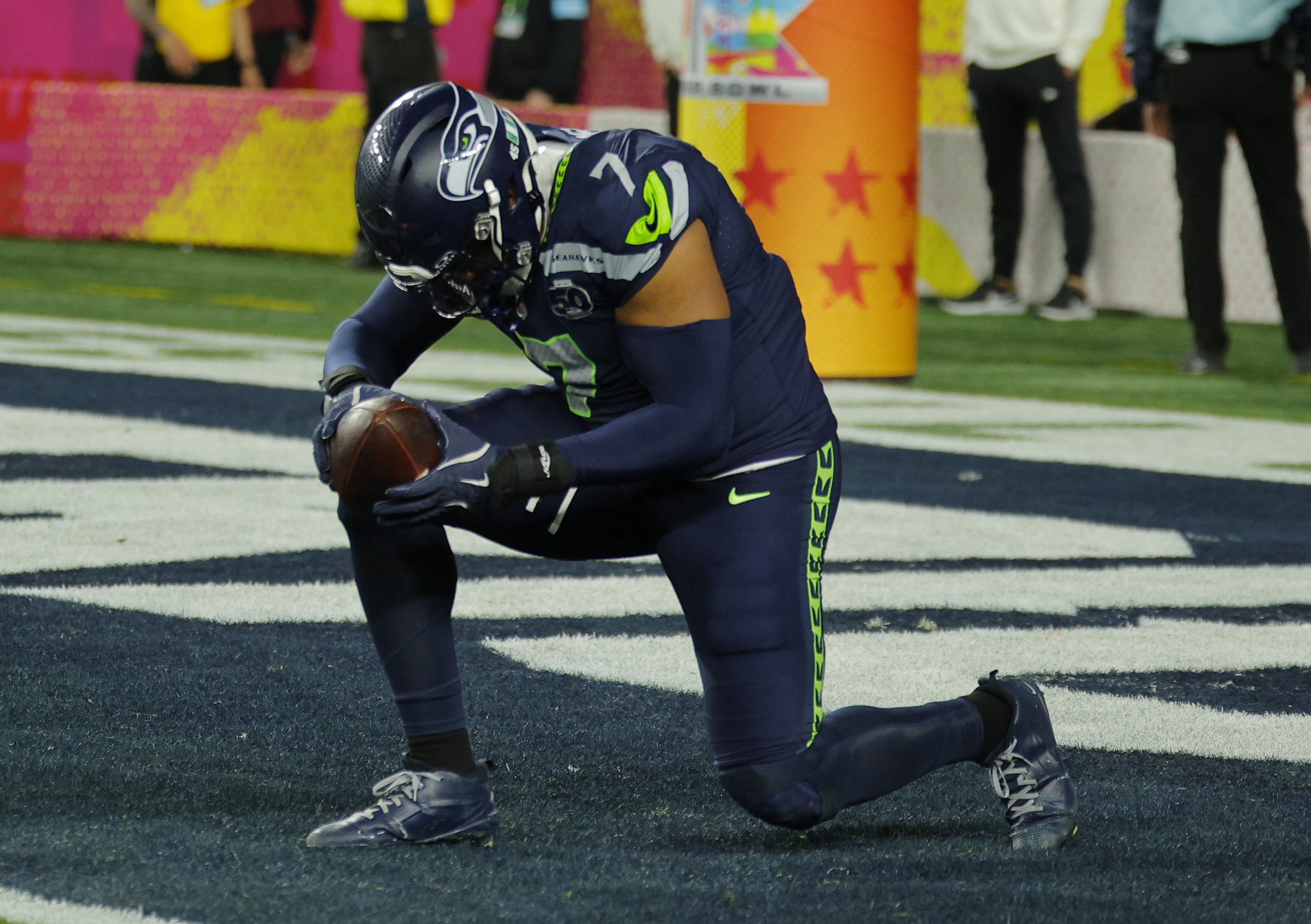 Seattle Seahawks' Uchenna Nwosu celebrates as we looking for the NFL telling prediction markets the rules don't go far enough. 