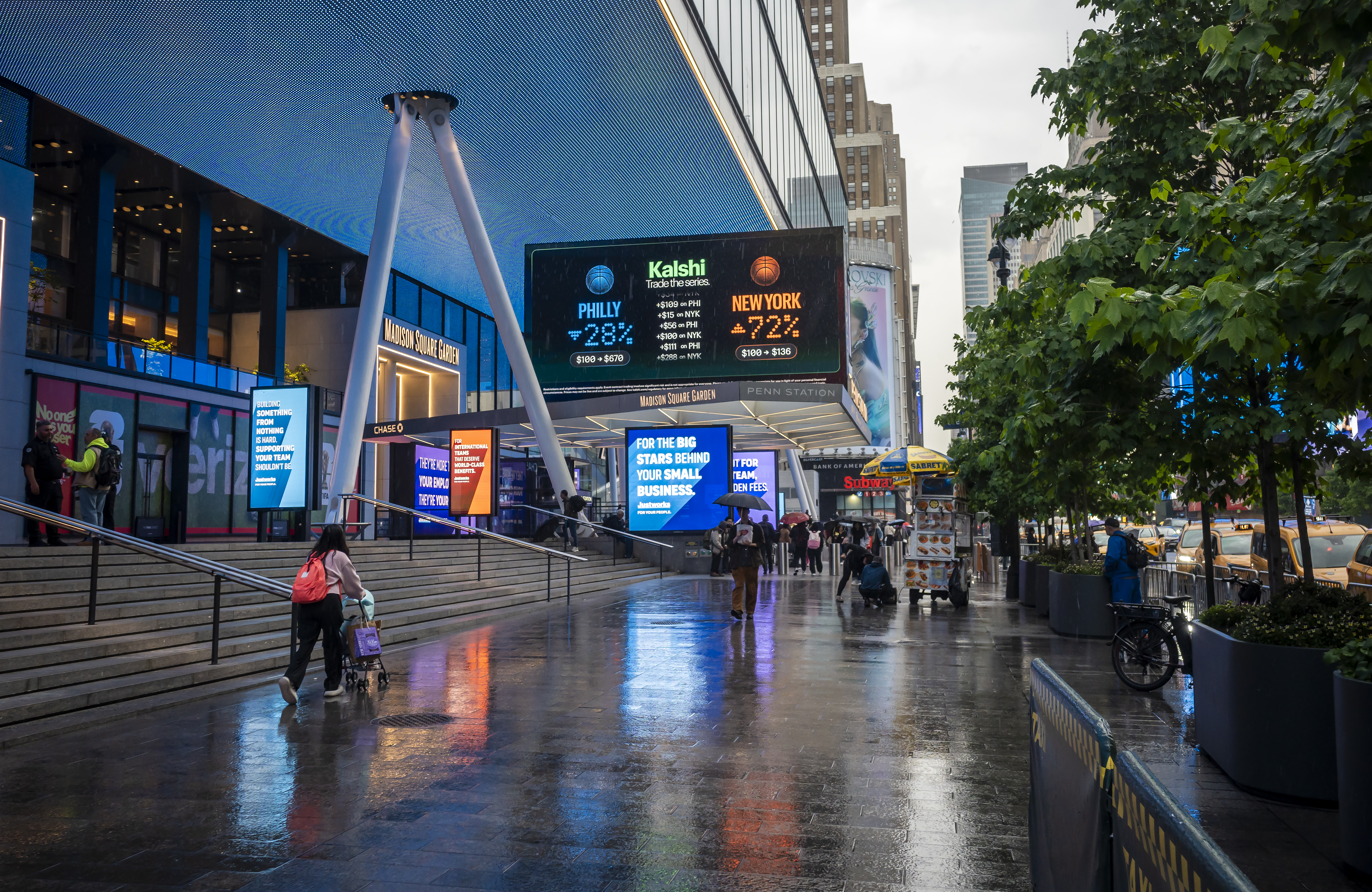 Advertising outside of Madison Square Garden for Kalshi as we look at the company joining the National Council on Problem Gambling. Photo by Richard B. Levine.