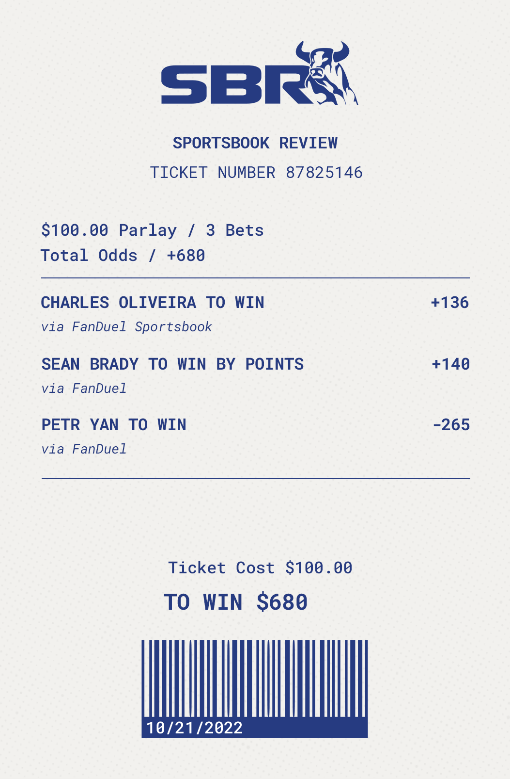 Sbr Betting TicketParlay Three Picks