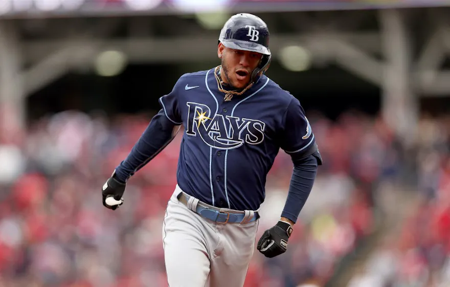 Jose Siri of the Tampa Bay Rays celebrates after hitting a home run and we look at our top odds and futures predictions for the Rays in 2023.
