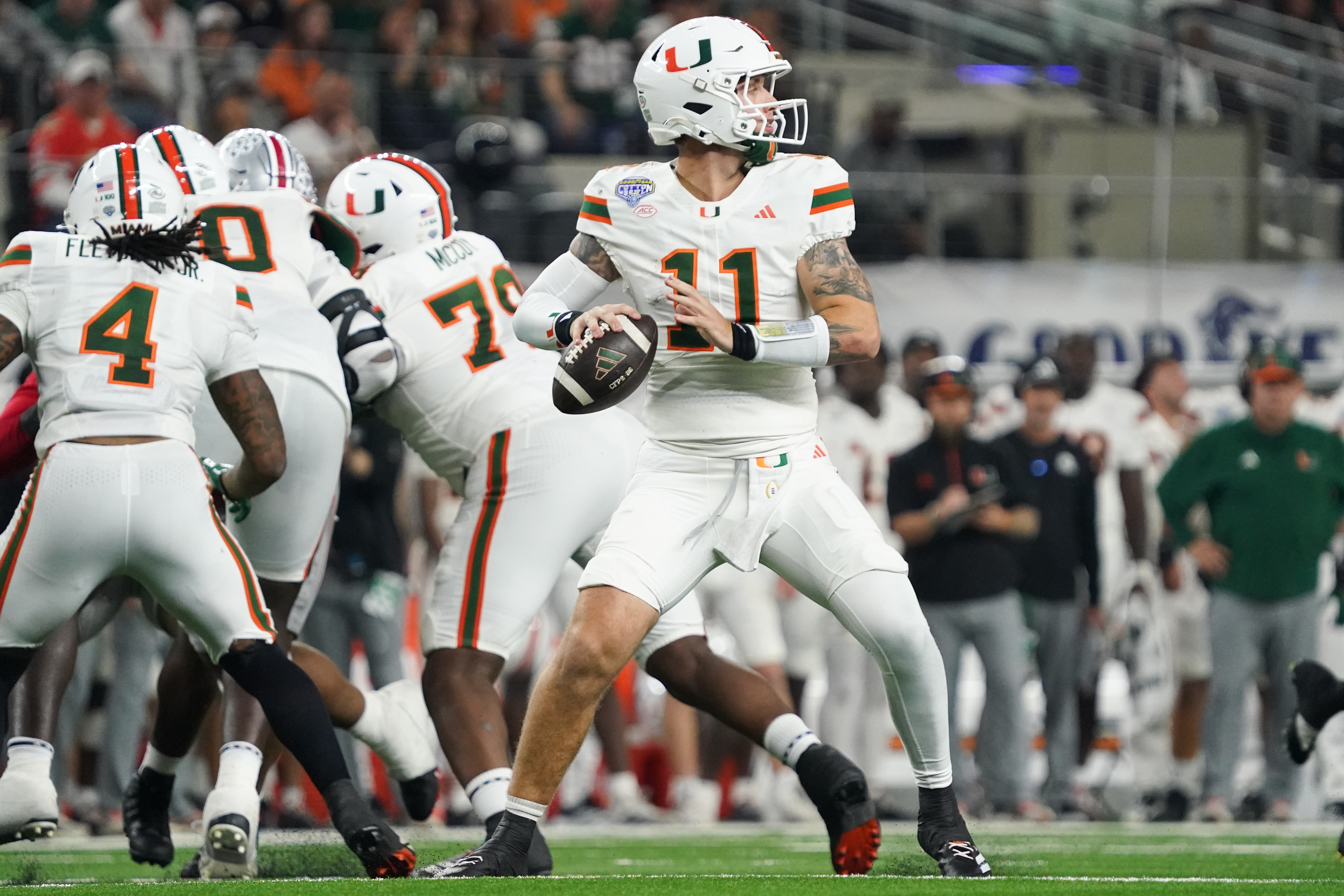 Miami quarterback Carson Beck (11) takes on Ole Miss in the Fiesta Bowl, one of just three games left in our college bowl game predictions.