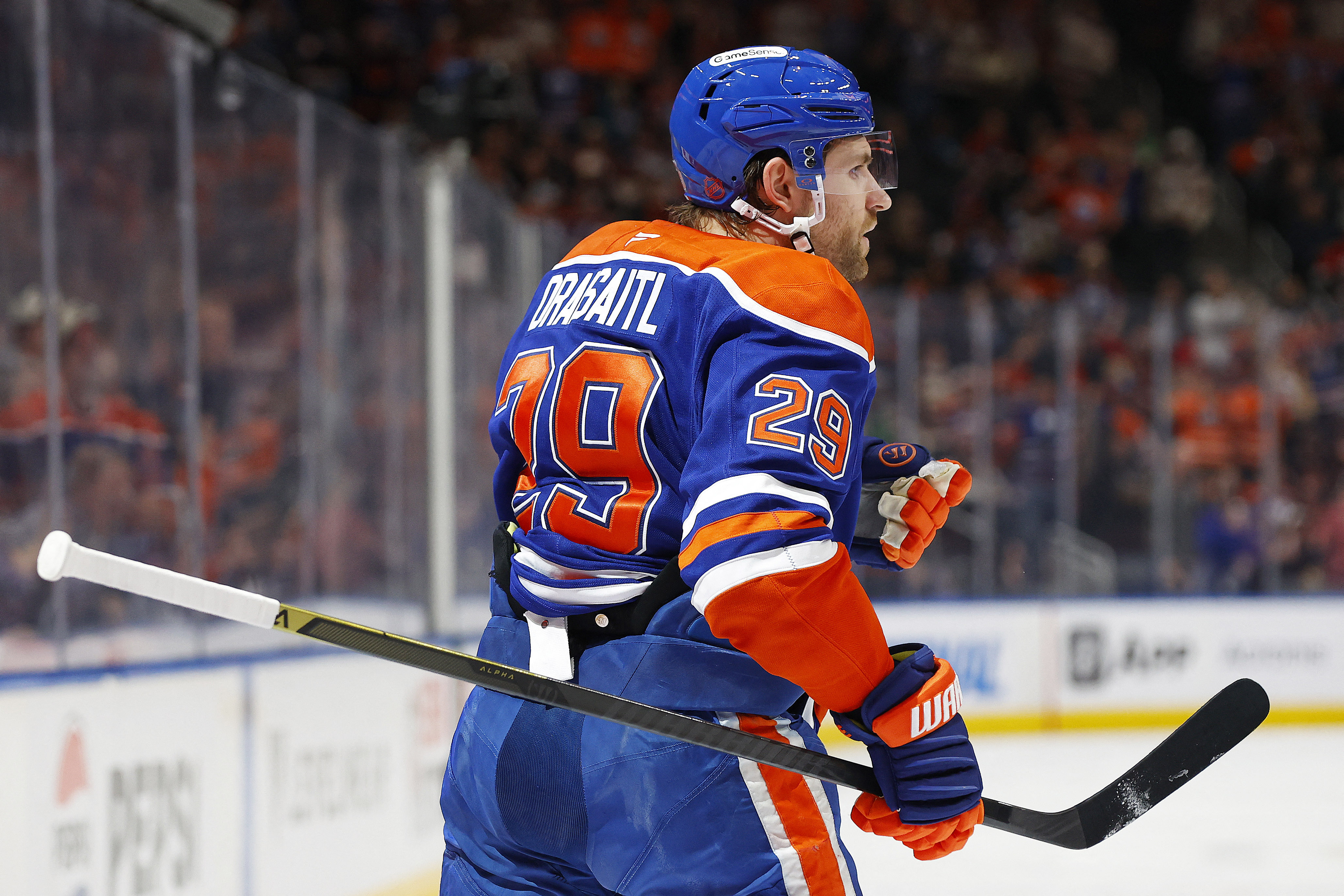 Edmonton Oilers forward Leon Draisaitl - who's featured in my anytime goal scorer predictions - celebrates after scoring a goal. 