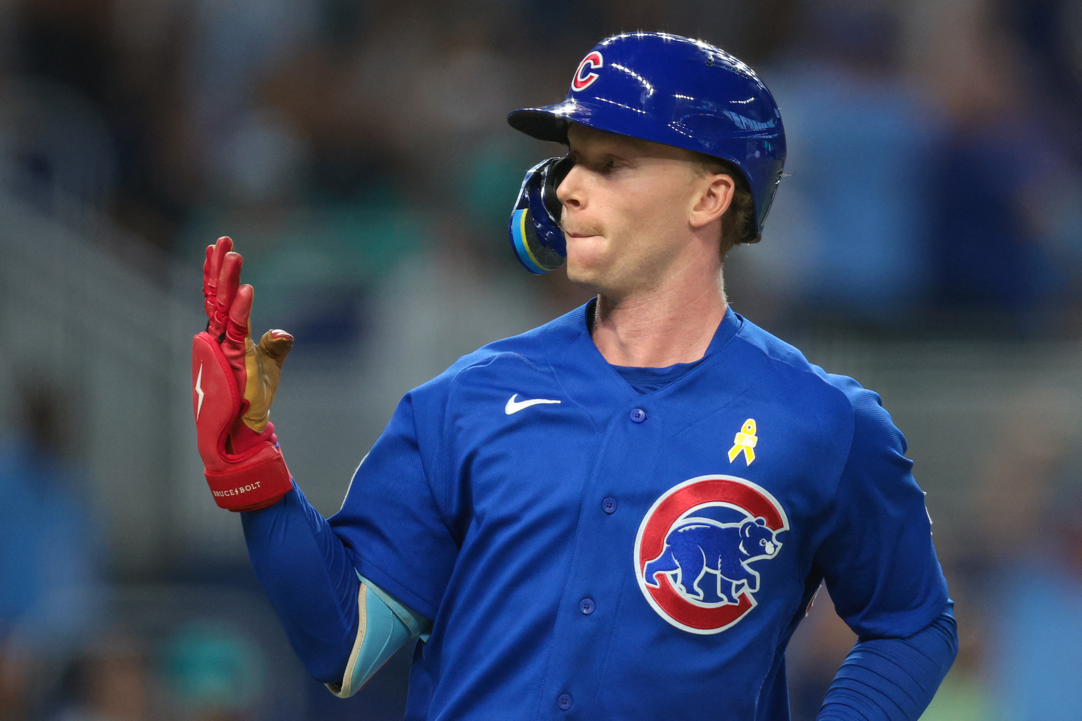 Chicago Cubs center fielder Pete Crow-Armstrong (4) reacts as we break down our home run predictions today.