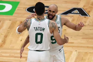 Jayson Tatum celebrates with Derrick White after defeating the Indiana Pacers 133-128 in Game 1 of the Eastern Conference Finals as we dive into our best prop picks for today's Game 2 between the Boston Celtics and Indiana Pacers