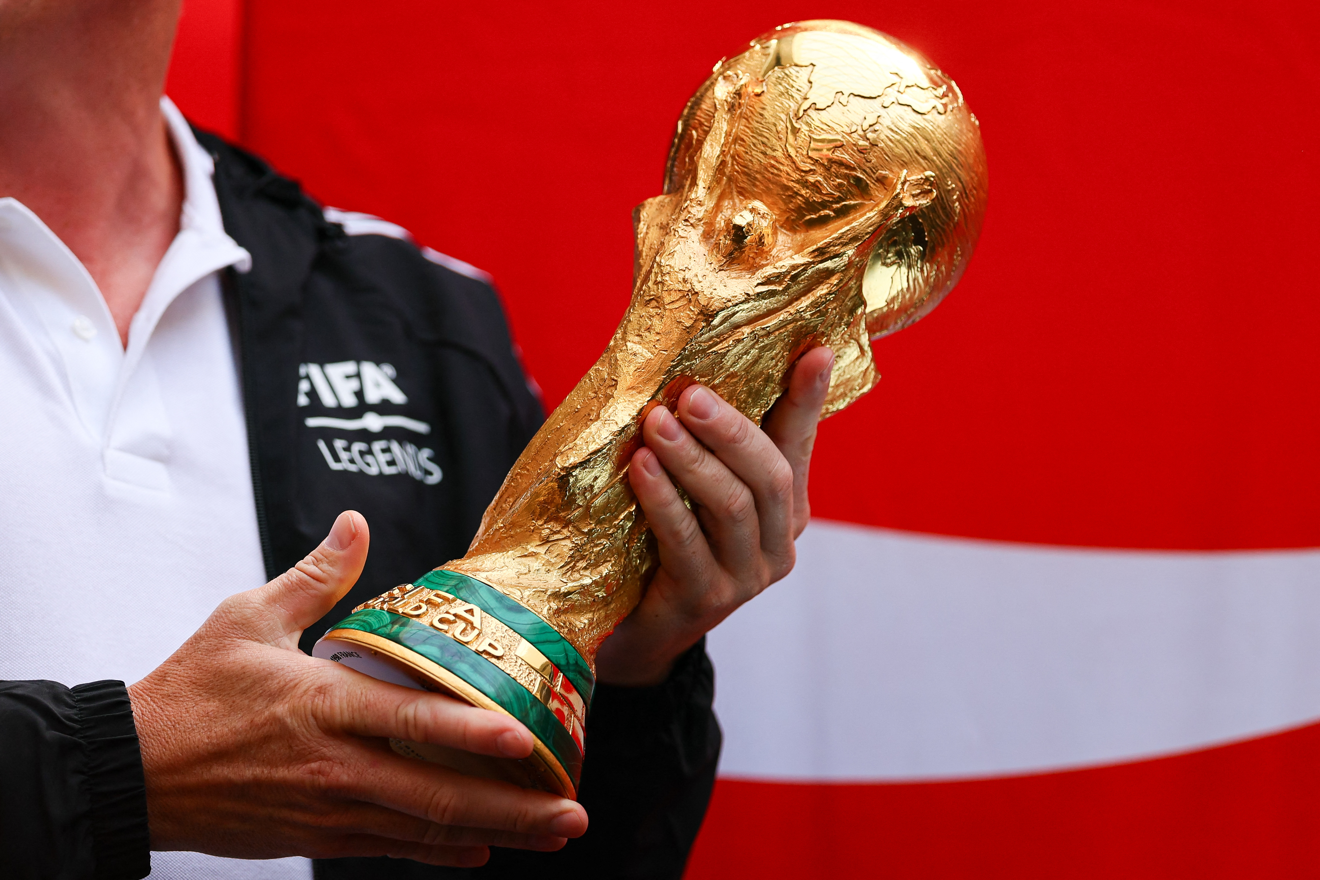 The FIFA World Cup Trophy during the FIFA World Cup Trophy Tour, as we look at estimates of how much sports betting handle could be during the tournamen