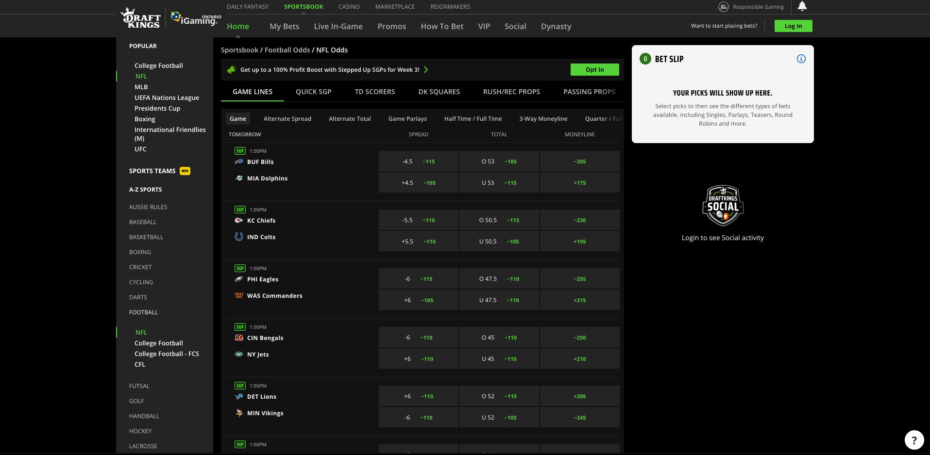 DraftKings Sportsbook home page