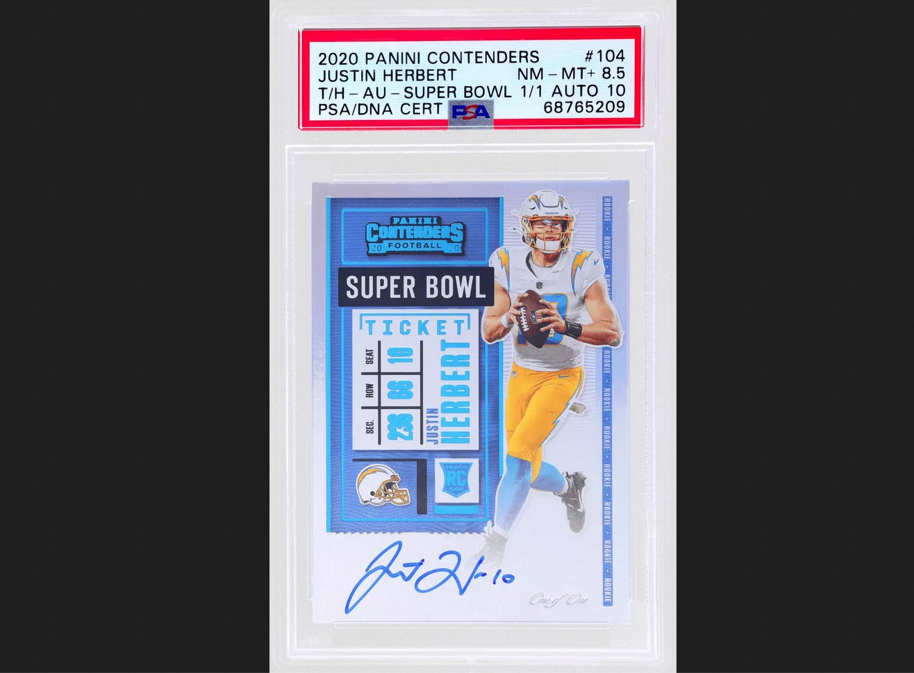 2020 Panini Contenders Justin Herbert Super Bowl Ticket RC 1/1.