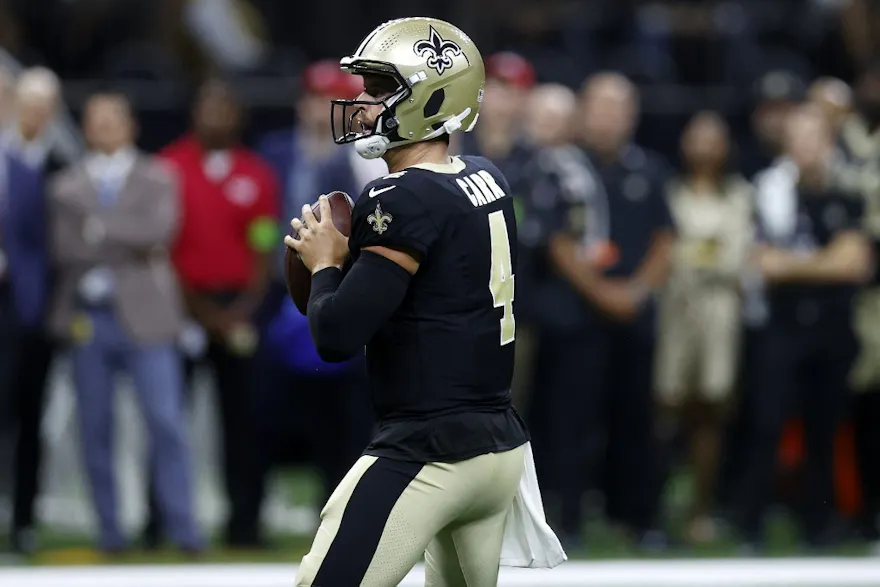 Derek Carr of the New Orleans Saints during a preseason game against the Kansas City Chiefs, and we offer new U.S. bettors our exclusive Caesars promo code for Monday Night Football.