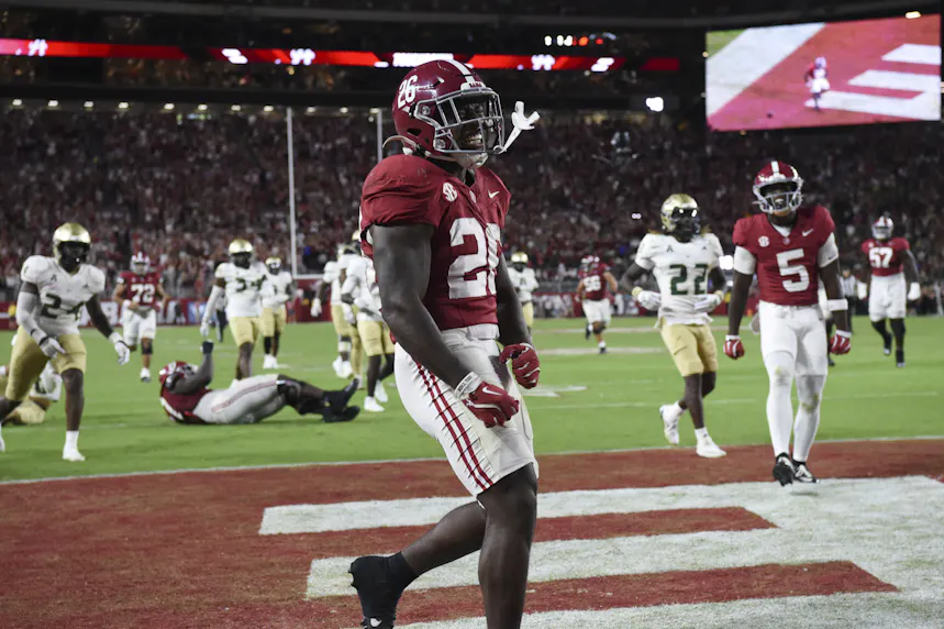 Alabama Crimson Tide running back Jam Miller celebrates after a touchdown run against the South Florida Bulls.