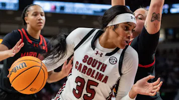 Sakima Walker #35 of the South Carolina Gamecocks drives to the basket as we look at the women's March Madness odds