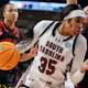 Sakima Walker #35 of the South Carolina Gamecocks drives to the basket as we look at the women's March Madness odds