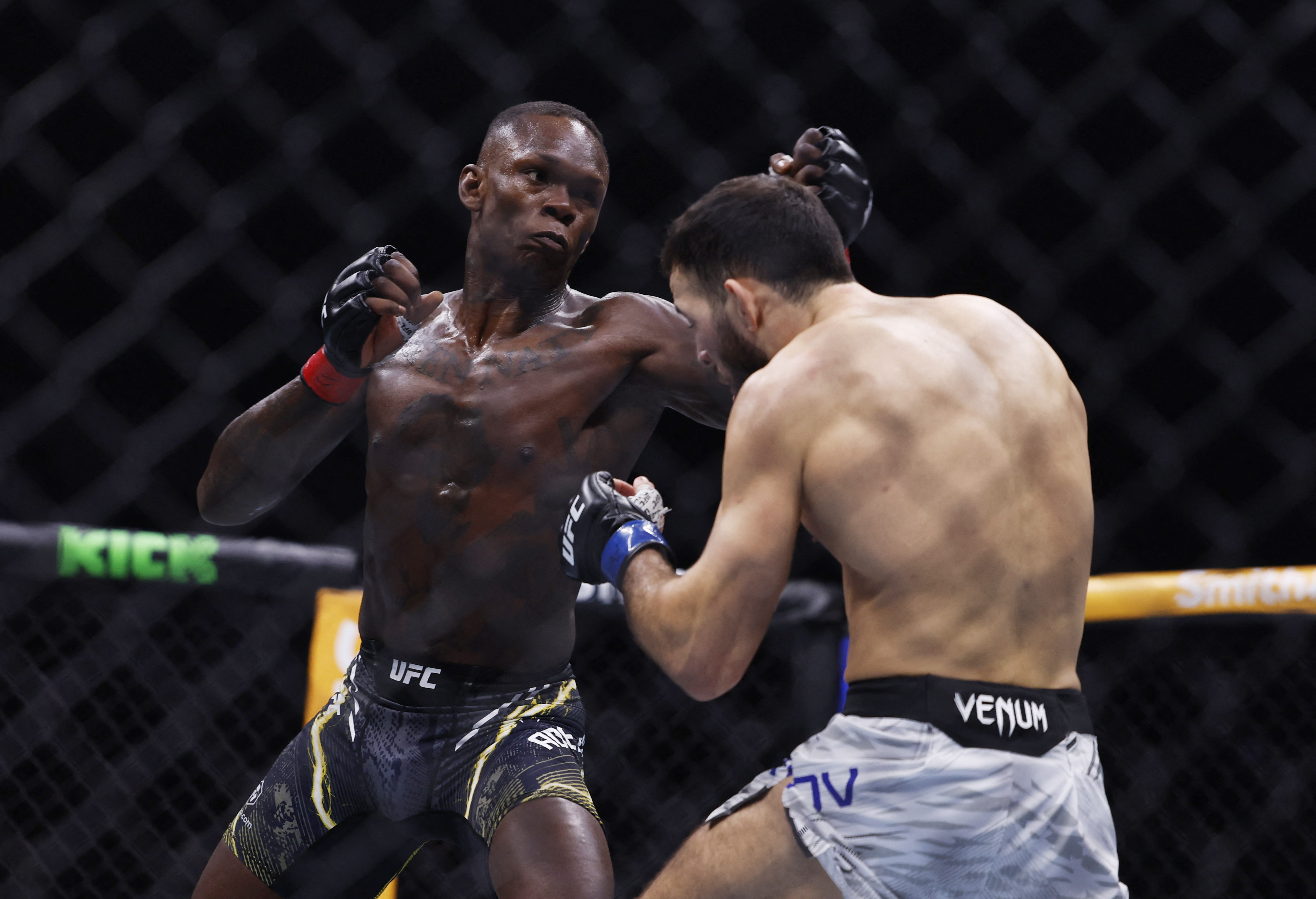 Israel Adesanya in action during his fight against Nassourdine Imavov, and we're backing him with our Adesanya vs. Pyfer prediction.