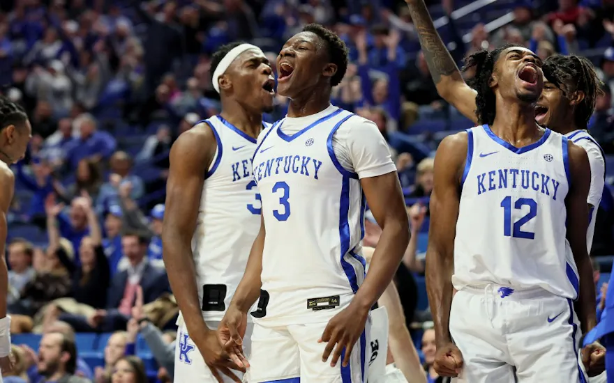 Adou Thiero of the Kentucky Wildcats celebrates during the game against the South Carolina State Bulldogs. 
