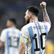 Argentina's Lionel Messi celebrates after he scored his team's first goal against Australia.