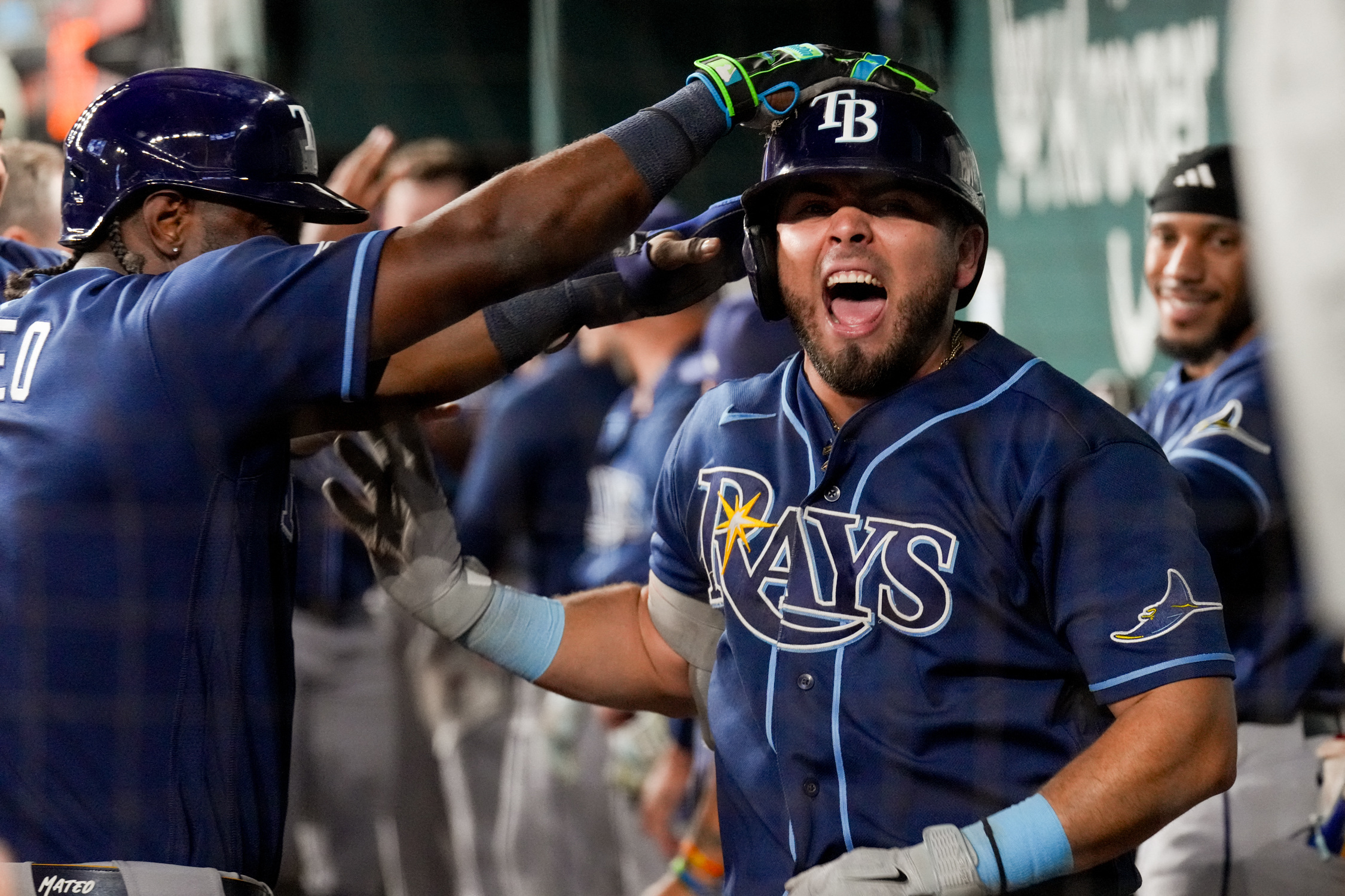 Tampa Bay Rays first baseman Jonathan Aranda reacts in the dugout as we make our best Rays vs. Braves prediction.