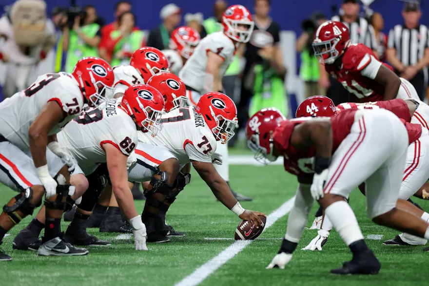 The Georgia Bulldogs offense against the Alabama Crimson Tide defense during the third quarter of the SEC Championship. Georgia is the favorite by the 2024 SEC Championship odds.