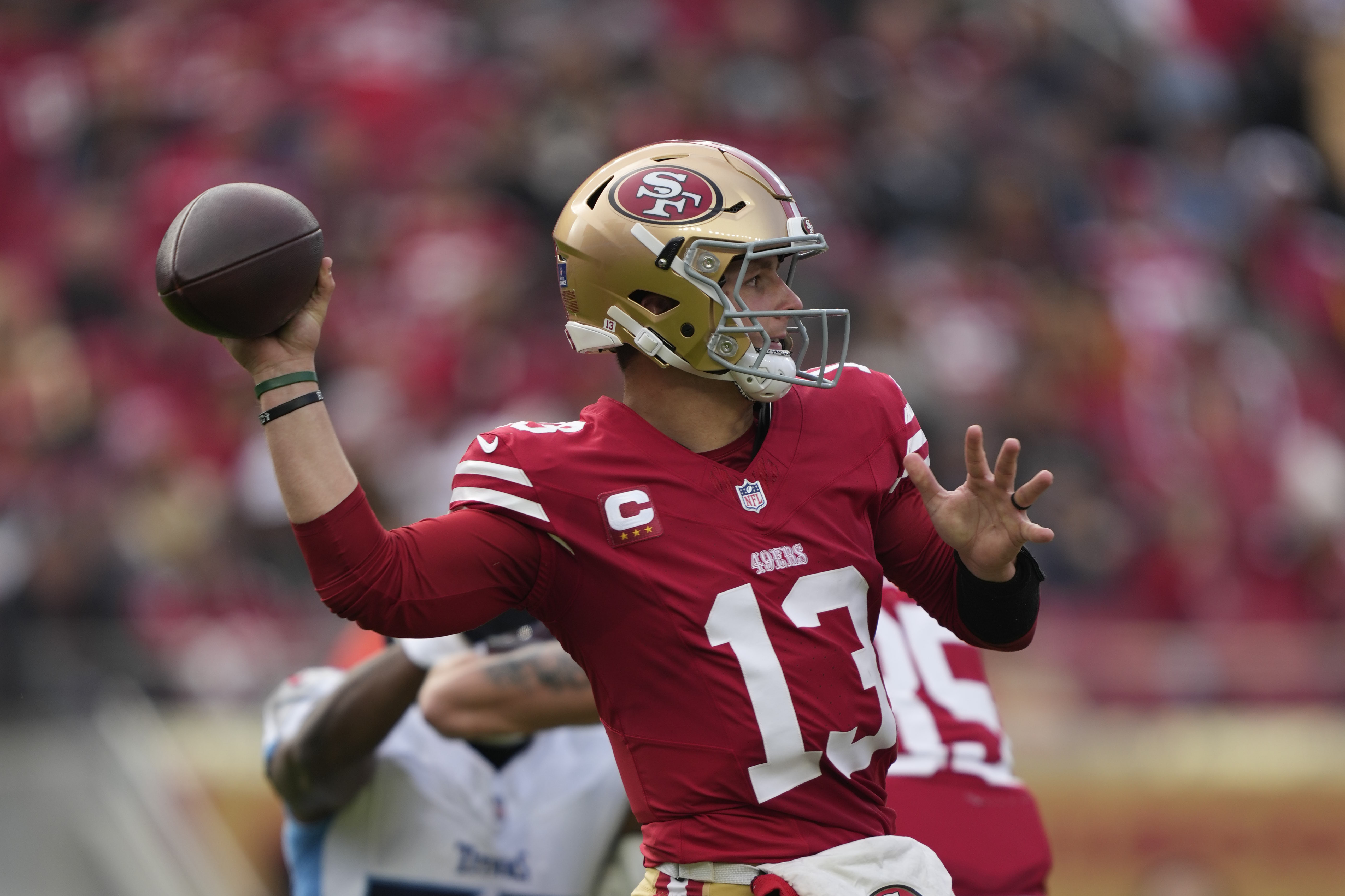 San Francisco 49ers quarterback Brock Purdy (13) prepares to pass the ball as we look at the Monday Night Football odds for Week 16