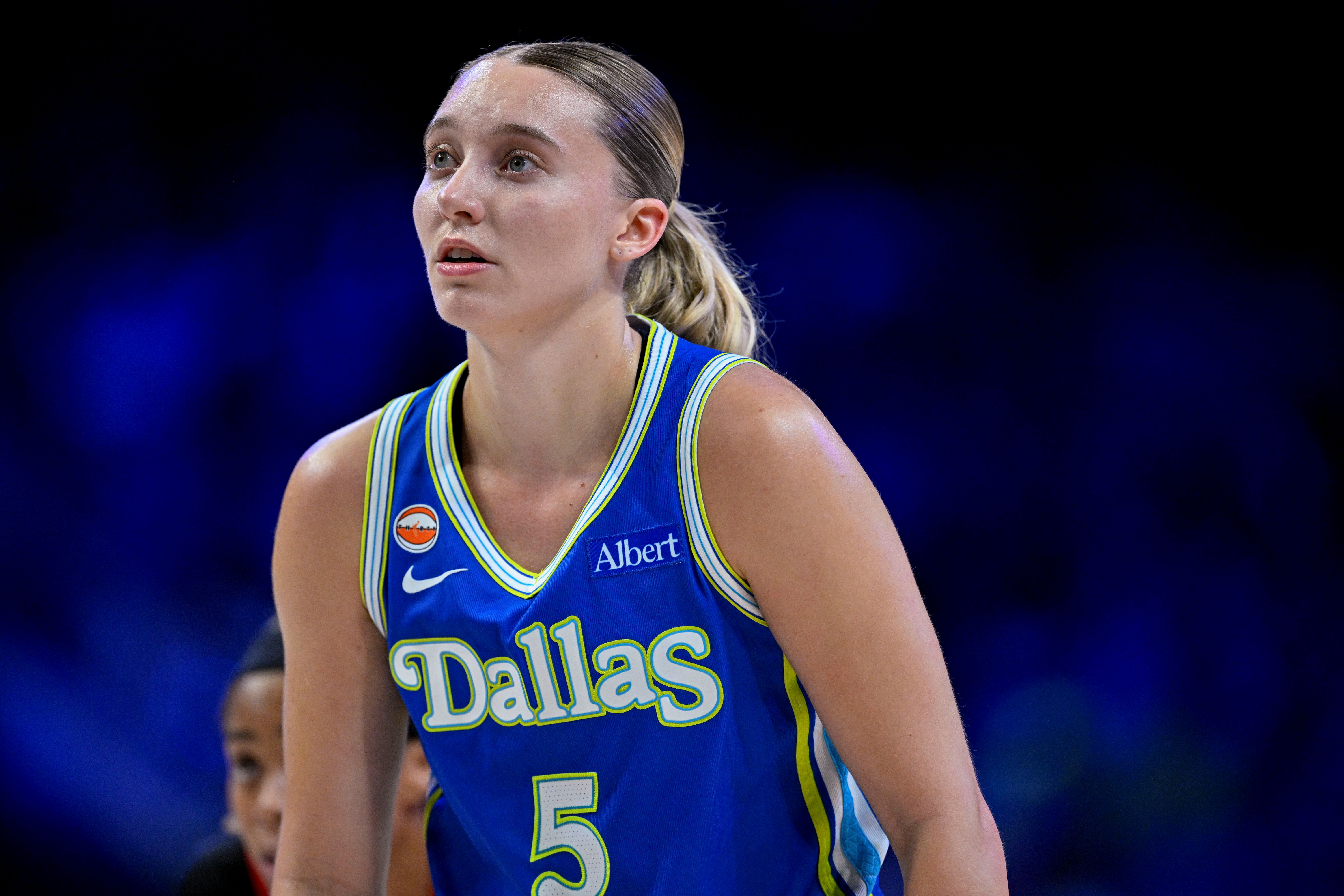 Dallas Wings guard Paige Bueckers (5) looks on as we break down our Wings vs. Sky prediction tonight.