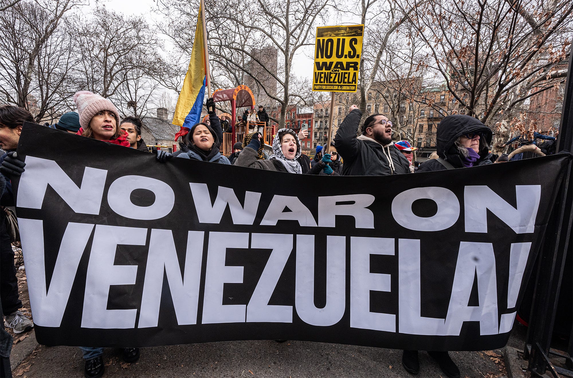 Protesters opposed the United States actions in Venezuela as we look at the increase in prediction market activity surrounding global affairs.