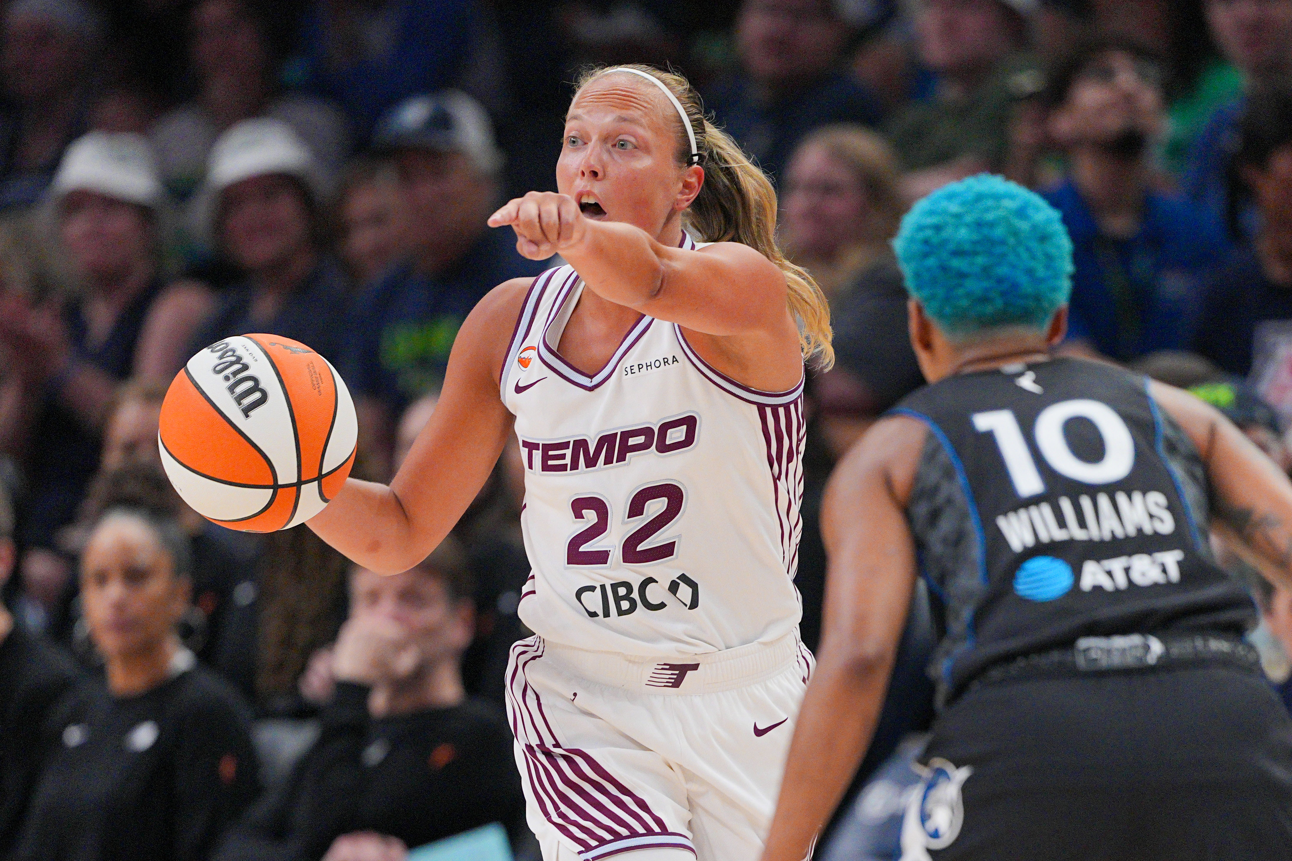Toronto Tempo guard Julie Allemand (22) dribbles as we break down our Lynx vs. Tempo prediction.