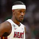 Jimmy Butler of the Miami Heat looks on against the Boston Celtics as we make our Heat-Nuggets prediction.