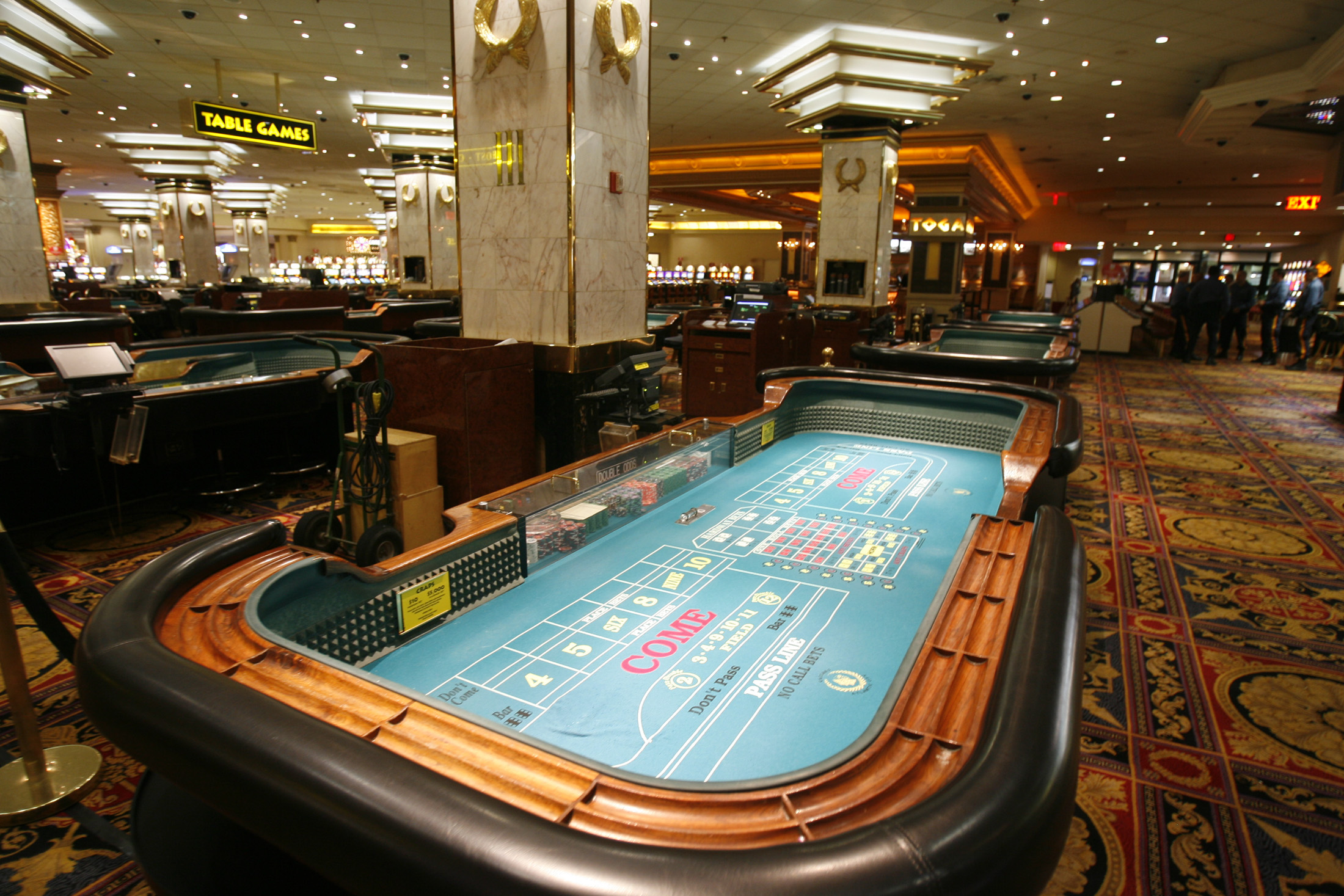 A craps table sits empty as we look at the New Jersey casino expansion.