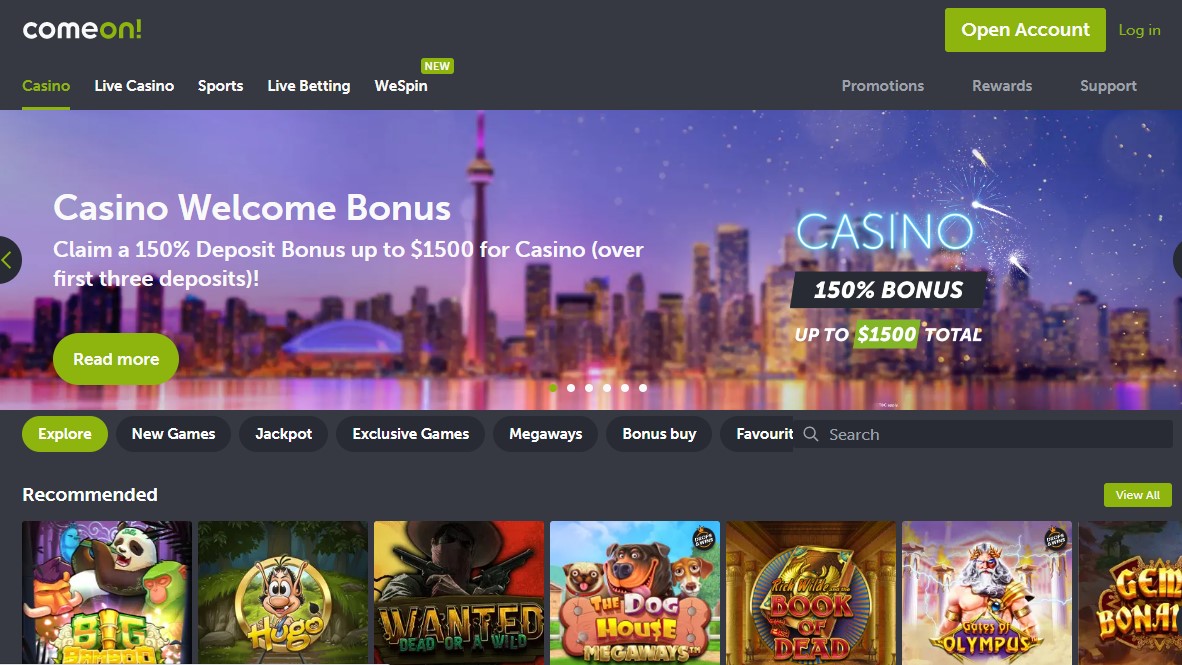 Come on Casino Homepage