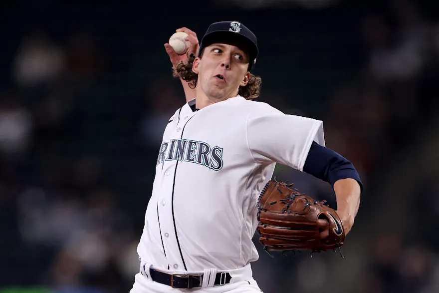 Logan Gilbert of the Seattle Mariners pitches during the second inning against the Milwaukee Brewers as we look at our Mariners-Padres pick.