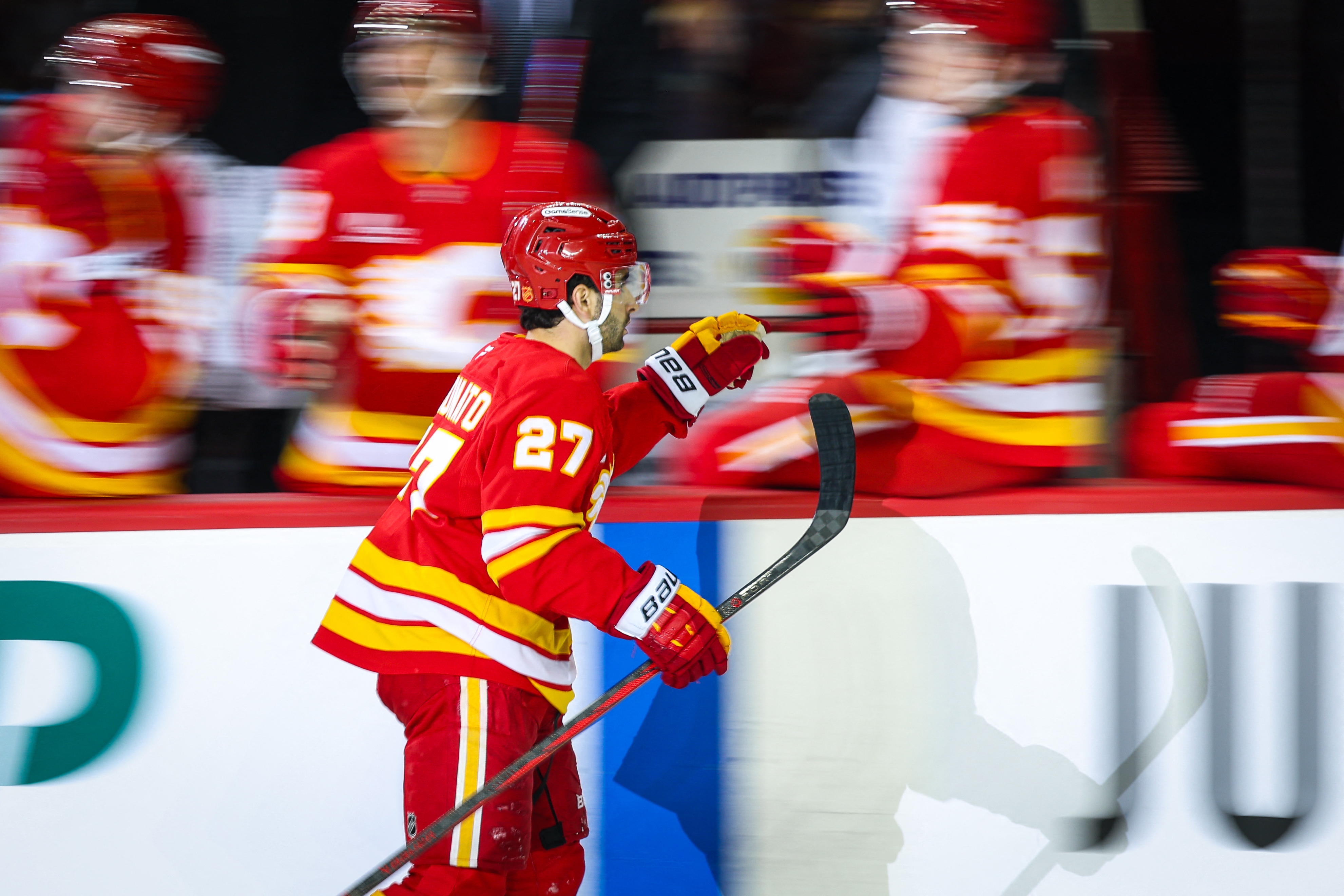 Calgary Flames right wing Matt Coronato celebrates his goal as we look at Alberta iGaming estimates for year one.