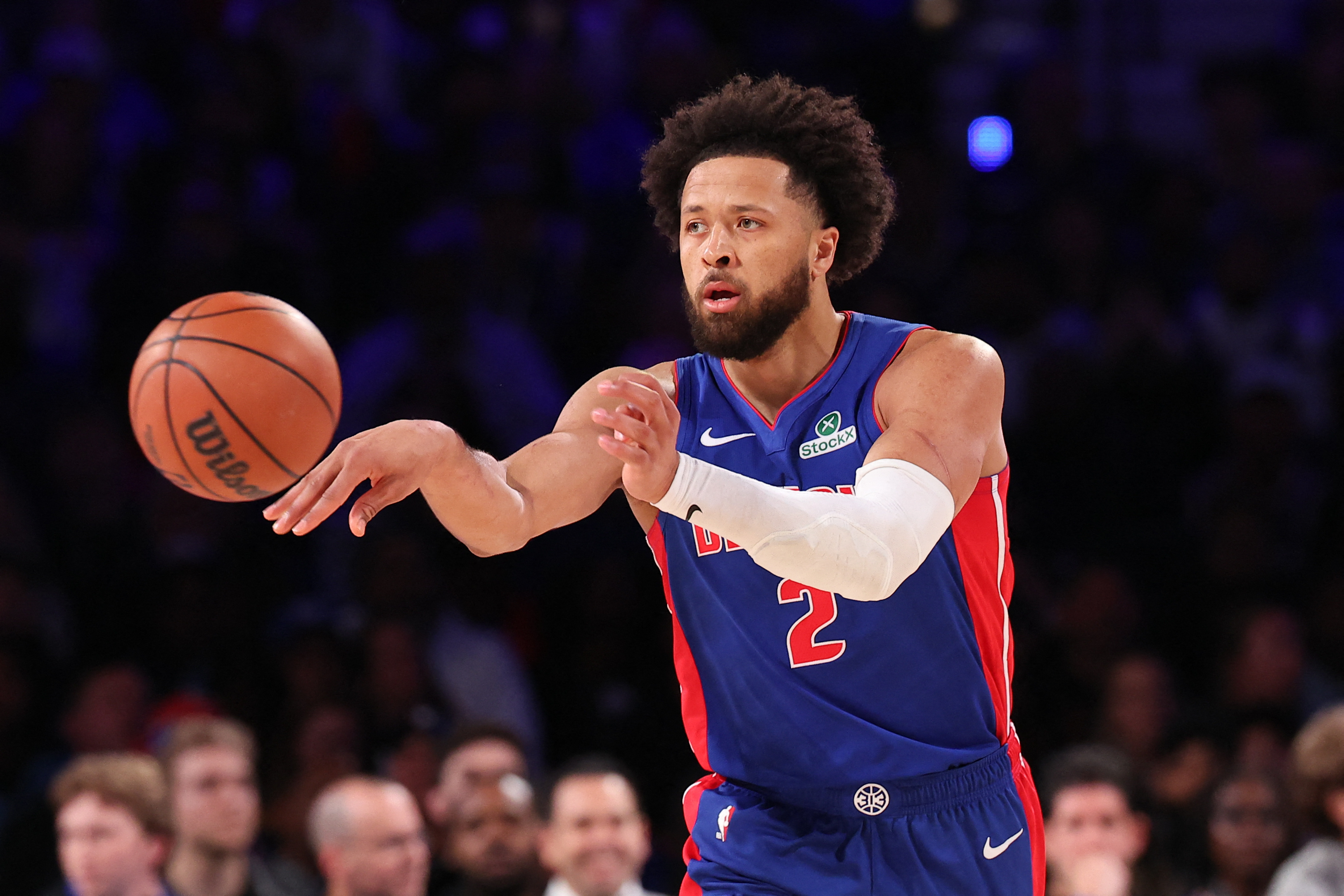 Detroit Pistons guard Cade Cunningham (2) passes the ball as we break down our Pistons vs. Knicks prediction.