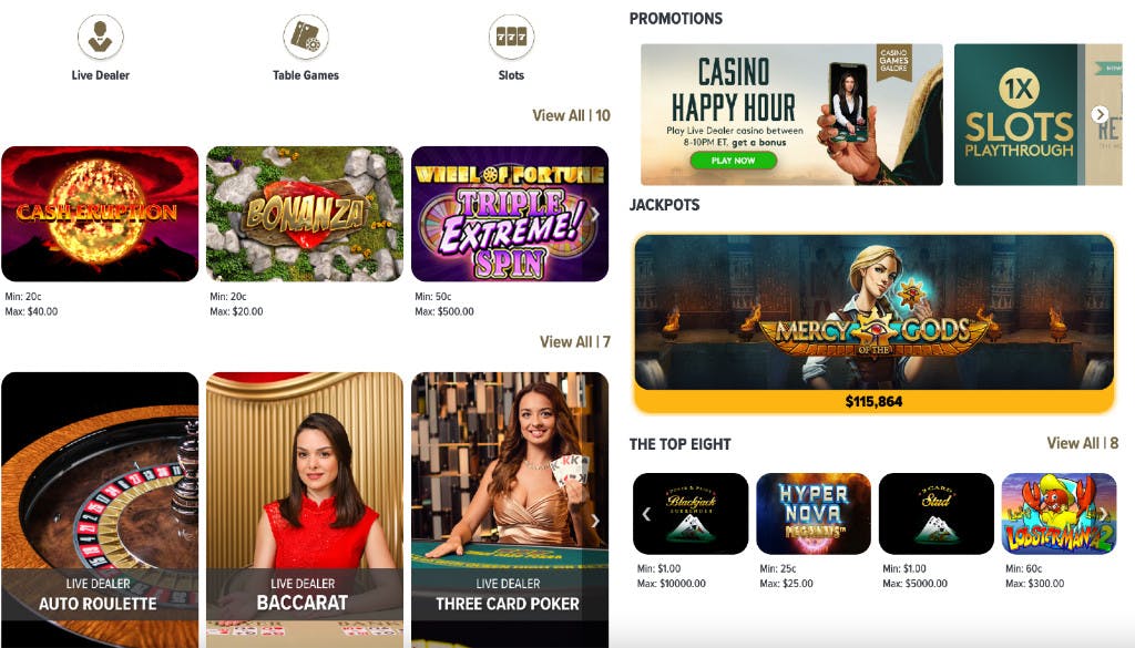 Caesars Casino home page<br>