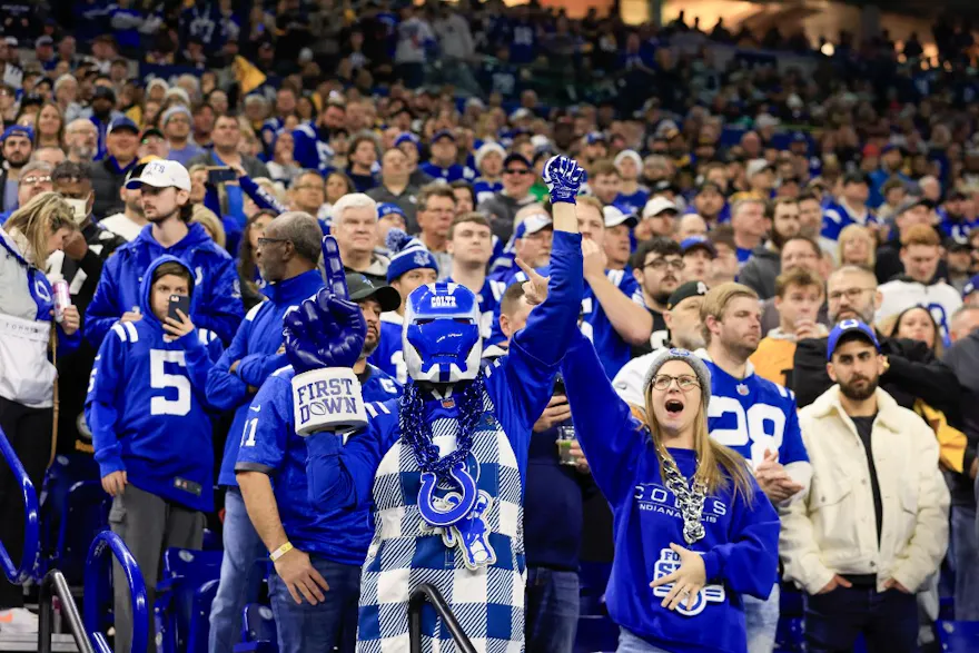 Indianapolis Colts fans cheer during a game against the Pittsburgh Steelers at Lucas Oil Stadium as we look at the Indiana March sports betting report.