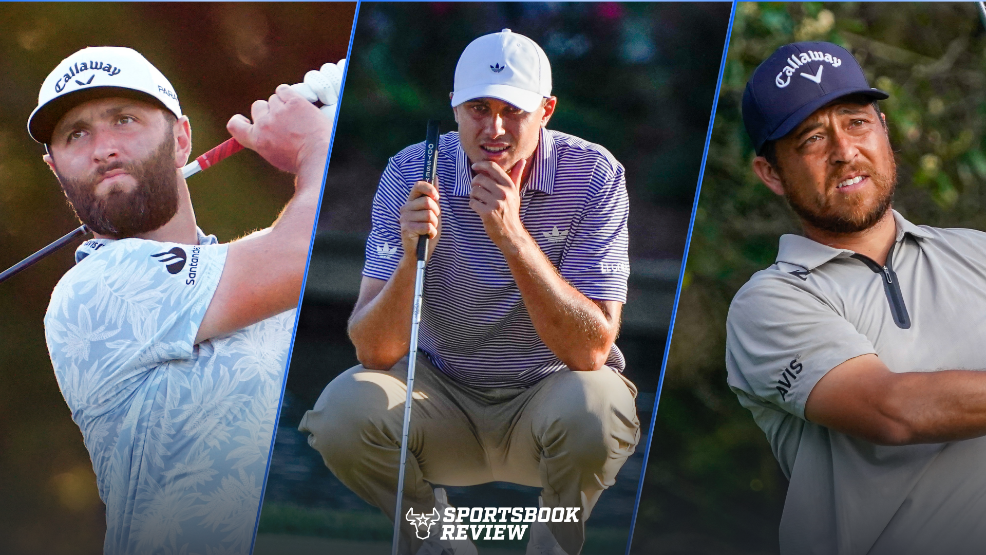 Pictured from left to right: Jon Rahm, Ludvig Aberg, Xander Schauffele, as we look at our Masters AI predictions.