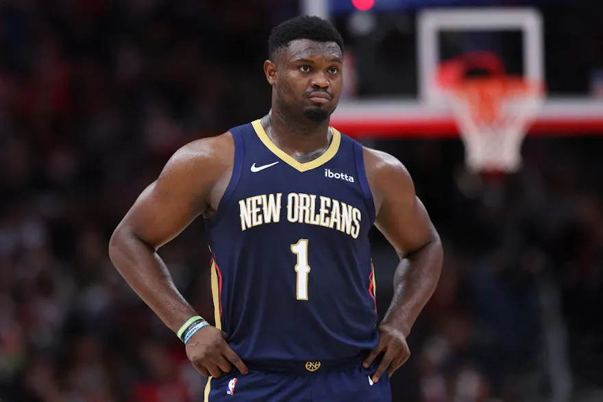 Zion Williamson #1 of the New Orleans Pelicans reacts against the Chicago Bulls as we make our Pelicans vs. Kings NBA player prop picks and predictions.