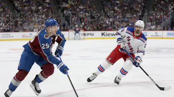 Nathan MacKinnon #29 of the Colorado Avalanche looks for an opening against the Rangers as we make our best prop picks and predictions for Tuesday's Wild vs. Avalanche game. 