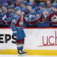  Nathan MacKinnon #29 of the Colorado Avalanche celebrates with his teammates as we look at the best 2023-24 NHL Hart Trophy odds at the close of the season.