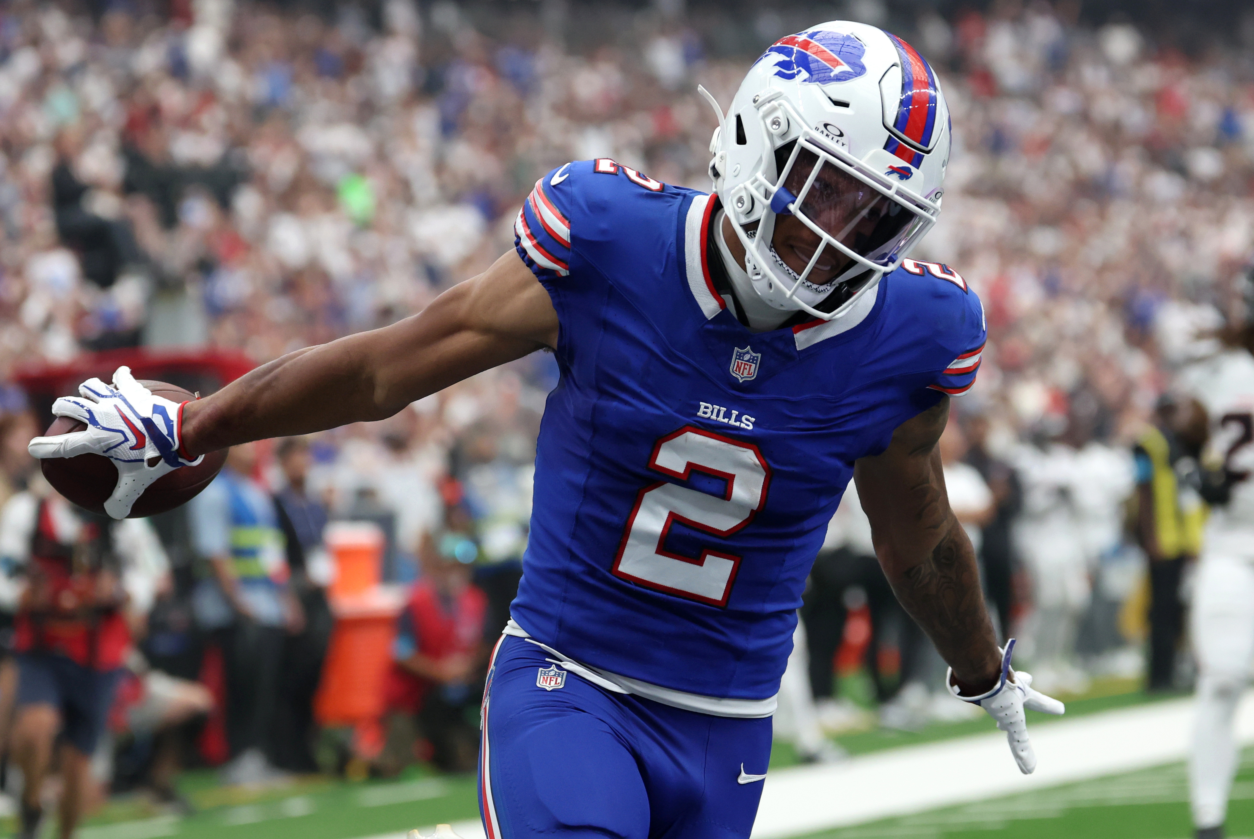 Buffalo Bills wide receiver DJ Moore celebrates as we break down our Lions vs. Bills early prediction