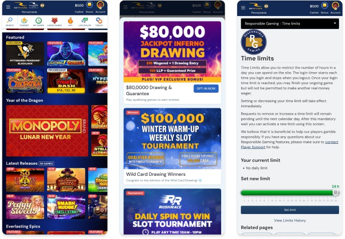 Screenshot of BetRivers Casino mobile app.