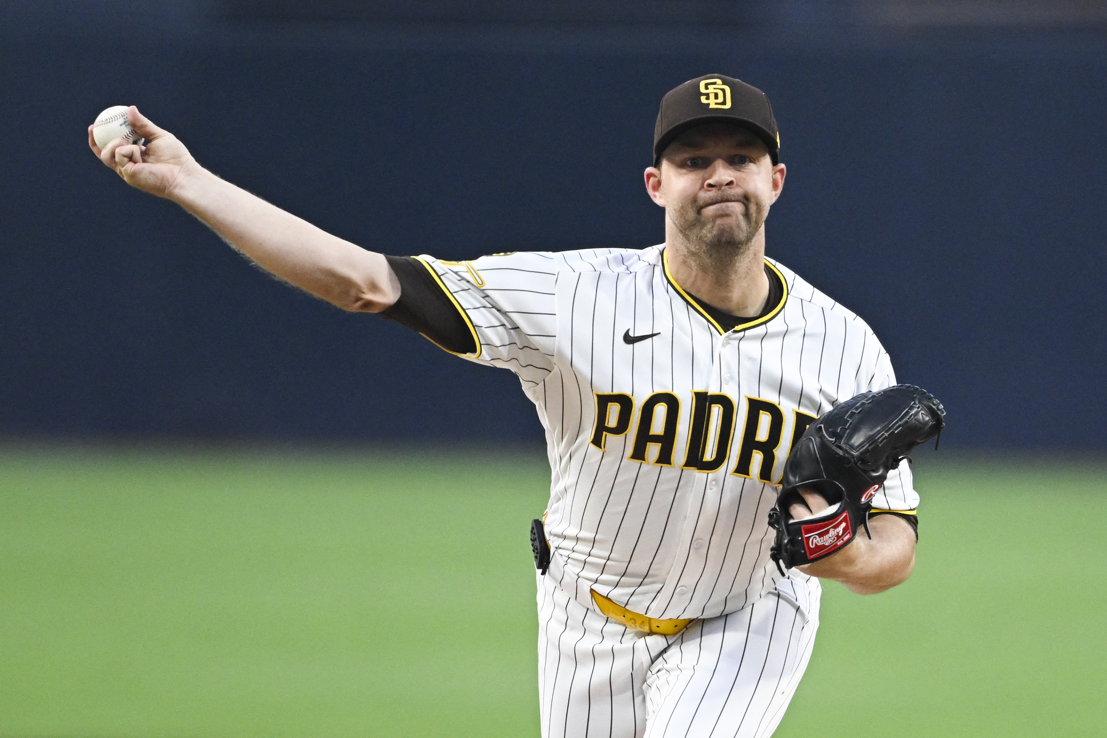 San Diego Padres starting pitcher Michael King - who's featured in our best NRFI bets today - delivers during the first inning. 