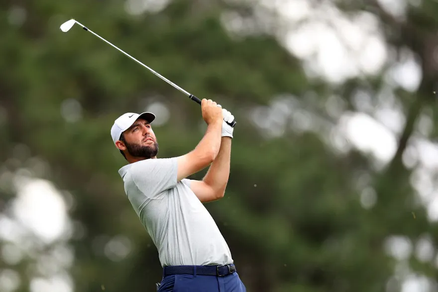 Scottie Scheffler of the United States plays his shot from the fourth tee as we look at the best Masters Round 2 odds and picks
