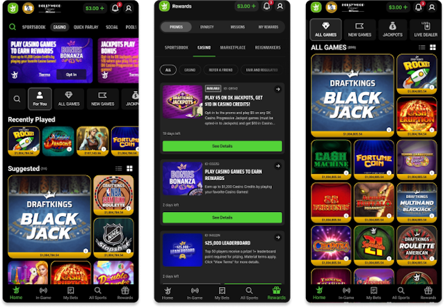 Screenshot of DraftKings Casino mobile casino.